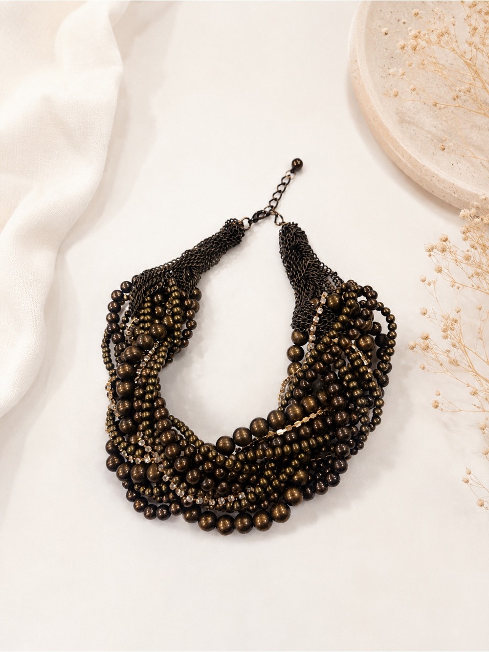 Vintage inspired chunky beaded multi layer statement necklace. Boho southwestern